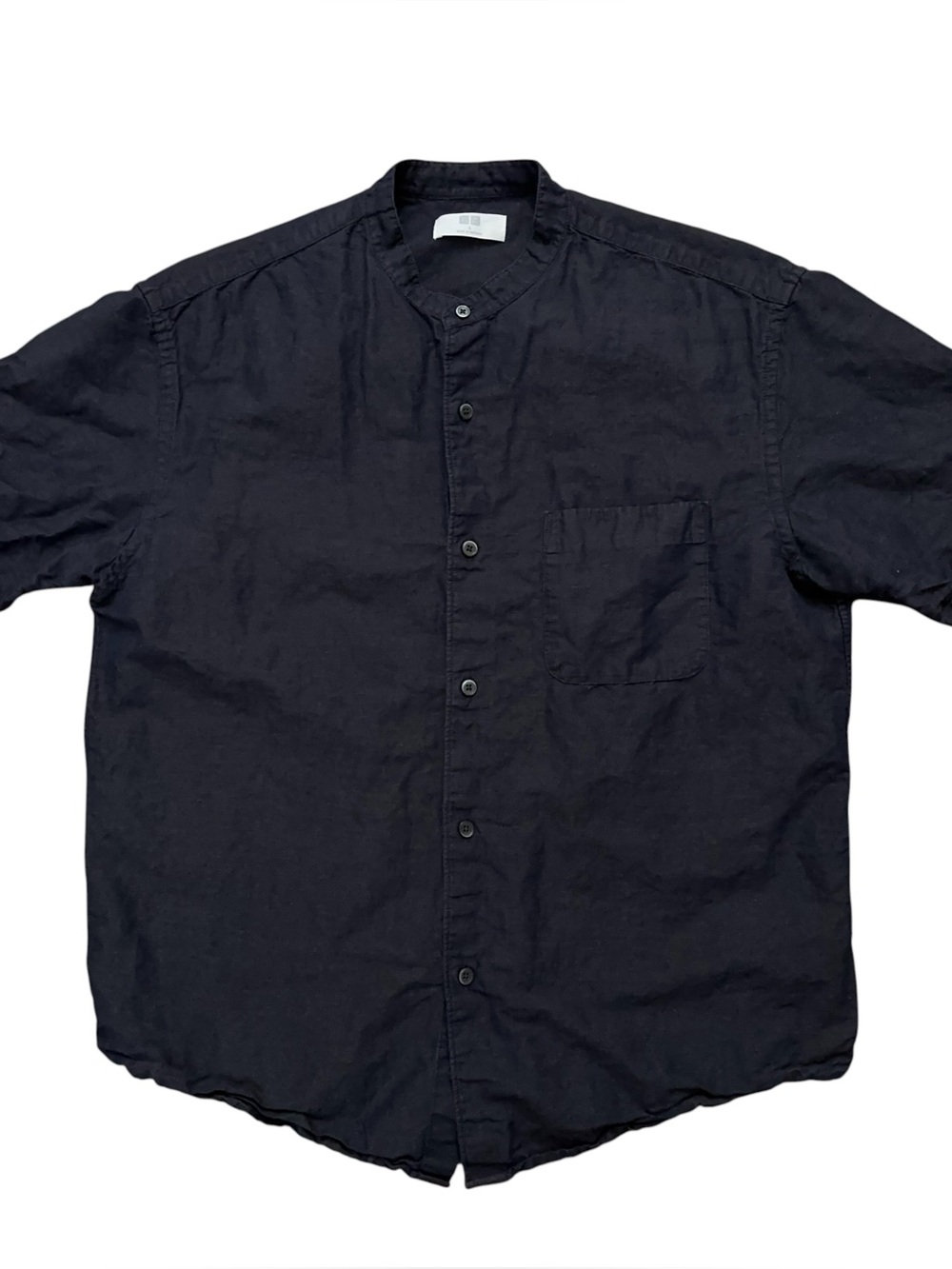 Uniqlo Shirt Mens Size S Short Sleeve Button Linen Cotton Blade Collar Blue